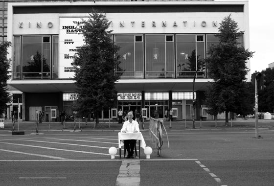 STEINE PLÄTZE ZEUGEN, intervention, Karl-Marx-Allee, Berlin, 2009, series of 10 fine art inkjet prints, 42 cm × 29,7 cm each 